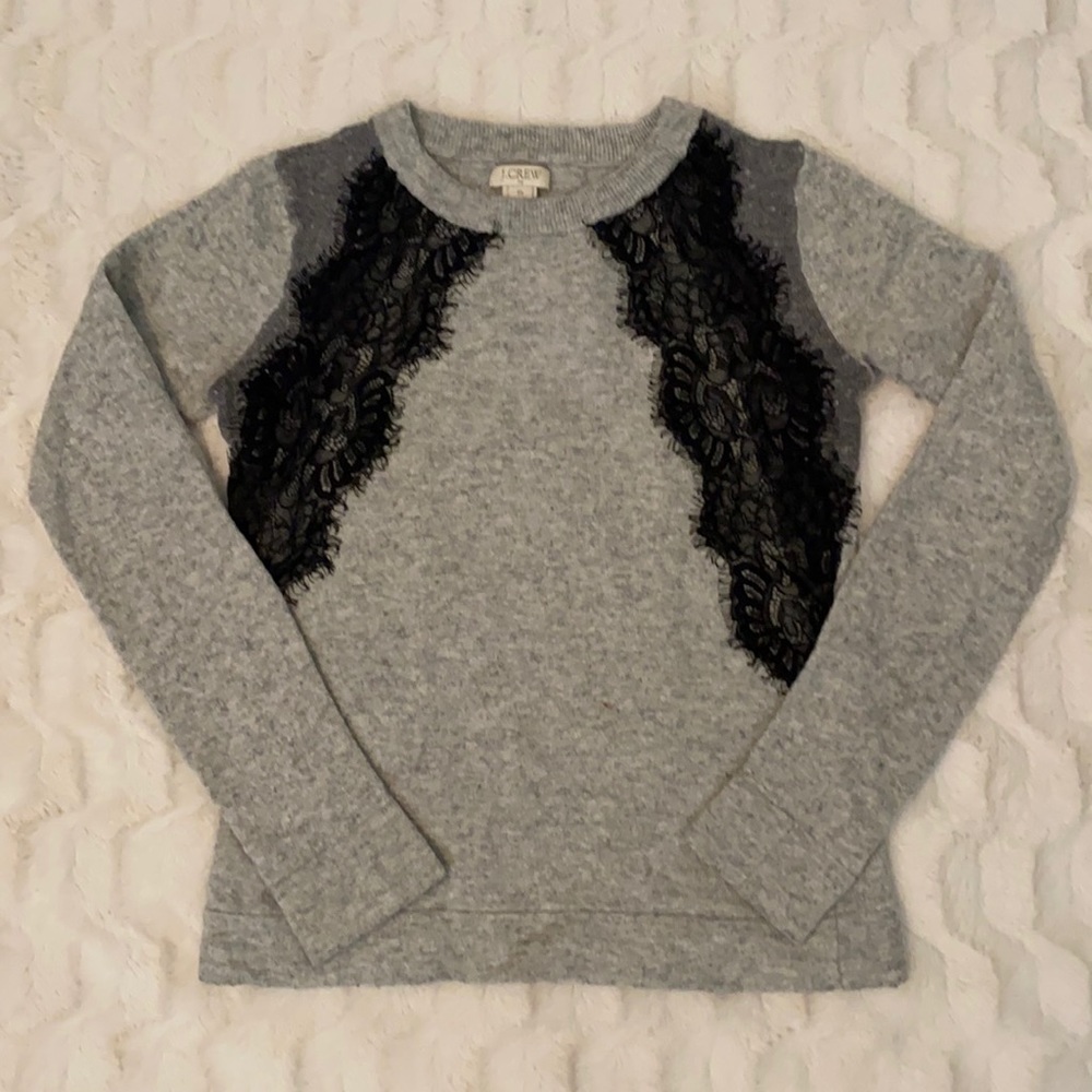 J.CREW - Grey sweater, black lace embellishment